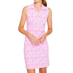 J. McLaughlin | Ayla V-Neck Geometric Pattern Dress | S | Pink & White